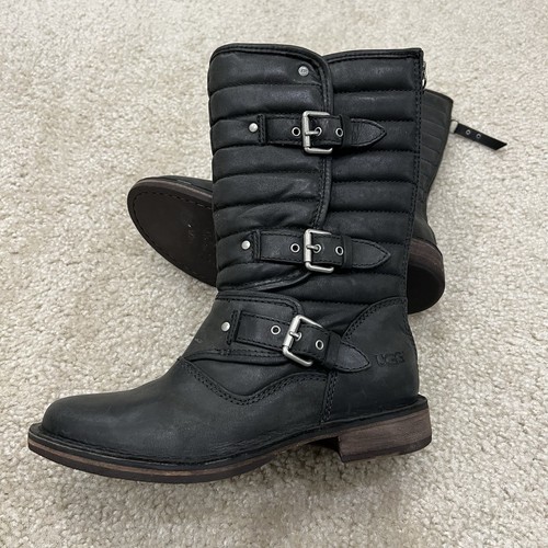 Stivali equitazione moto UGG Australia donna taglia 5 Tatum neri in pelle fibbia 1001833