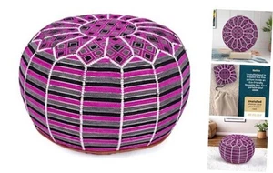 Bohemian Unstuffed Moroccan Pouf Ottoman, Round Ottoman Berber Pink & Black - Picture 1 of 6