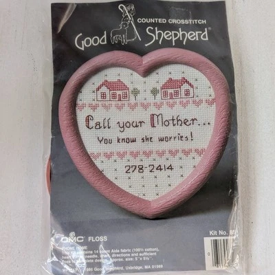 Kit de punto de cruz divertido regalo llama a tu madre de colección 1986 buen pastor con marco Foto 1 de 4