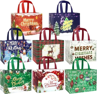 Paquete de 8 bolsas grandes de regalo de Navidad con asas, bolsas de mano no tejidas reutilizables #231 Foto 1 de 4