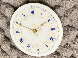 OLD  pocket watch movement UNKNOWN maker enamel dial - Picture 1 of 2