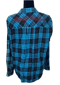 Harley Davidson blau schwarz bordeaux kariert Flanell mit Verzierungen Nieten... - Bild 1 von 10