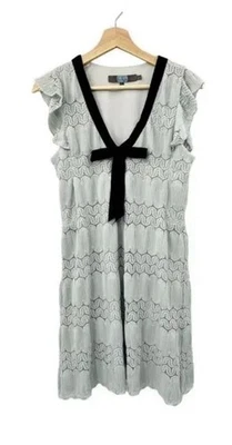 Vestido para mujer Anthropology Eva Franco XL, verde salvia con lazo de terciopelo negro Foto 1 de 4