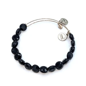 Alex and Ani Jet Luxe Black Beaded Silver Finish Adjustable Wire Bracelet - Picture 1 of 3