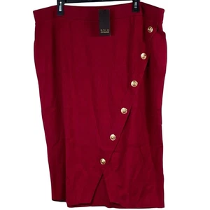 Bold Elements Bleistiftrock Gr. 1X rot Strick gold Löwenknöpfe Gummibund NEU - Bild 1 von 6