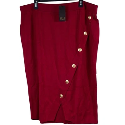Falda Lápiz Bold Elements Talla 1X Rojo Tejida Dorado León Botones Cintura Elástica NUEVA Foto 1 de 4