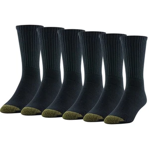 GOLDTOE Men's Cotton Blend Athletic Crew Socks, 6-Pairs, Black, Shoe Size: 6-... - Picture 1 of 4