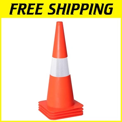 Durable Wind-Resistant 18-Inch Traffic Cones with Reflective Collars - 4 Pack - Image 1 of 4