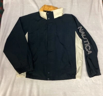 Men's Nautica Jacket Blue Vintage XXL Sports Coat Foldable Hood Retro - Image 1 of 4