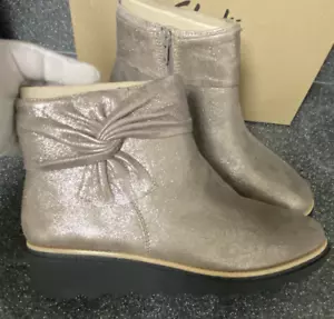 Clarks Women's Suede Ankle Boot Sharon Salon Pewter Metallic Womens 9 M New - Picture 1 of 9