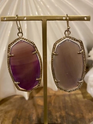 Pendientes Danielle Kendra Scott Vintage Ágata Púrpura Tono Dorado Raros Foto 1 de 4