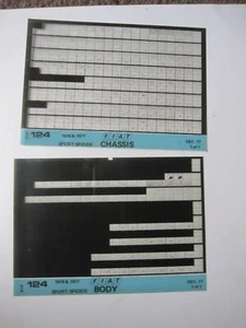 FIAT 124 SPIDER 1976 1977  SET OF 2 BODY AND CHASSIS PARTS MICROFICHE CARDS - Foto 1 di 3