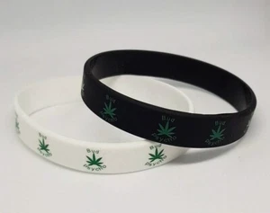 BUD PSYCHO SILICONE WRISTBANDS RUBBER BLACK WHITE BANDS ADULT WEED LEAF UNISEX - Picture 1 of 5