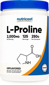 Nutricost L-Prolin Pulver 250 Gramm - 2.000 mg pro Portion, gentechnikfrei - Bild 1 von 5