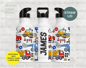 Personalised Trucks Kids Water Bottle l back to school drinks bottle - Trucks - Picture 1 of 3