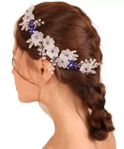 Blue Hair Vine for Brides Flower Headband for Girls Wedding Hair Accessory Br... - Picture 1 of 6
