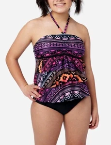 JUSTICE Girls Swimsuit Tankini Bikini Ruffle Swim PLUS SIZE 12 14 16 18 XL Aztec - Picture 1 of 4