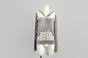 Beach Bunny Lounge Zip Hoodie S | Gray White Lace - Bild 1 von 8