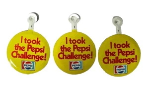 3 Vintage I Took The Pepsi Challenge Fold Back Pin Badge Button Pepsi-Cola Logo - Picture 1 of 5