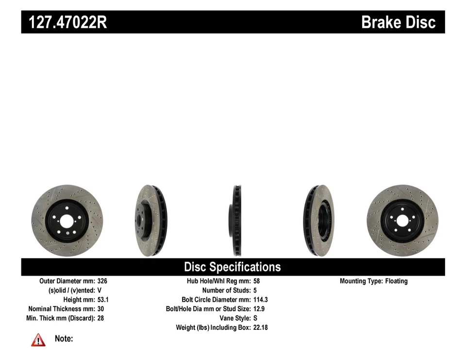StopTech For 05-17 Impreza / WRX STI Sport Disc Brake Front Right - 127.47022R - Image 1 of 4