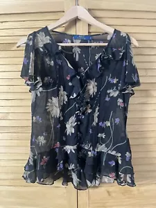 RALPH LAUREN Silk Sheer Blouse Black Floral Size US 4/UK 8 - Picture 1 of 8