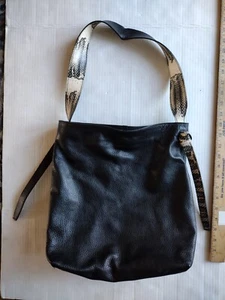 Dimoni Black Pebbled Leather Snakeskin Shoulder Strap Handbag Spain EUC - Picture 1 of 10