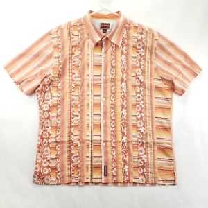 Tommy Hilfiger Red Label Hawaiian Shirt Mens XL Orange White Striped Button-Up