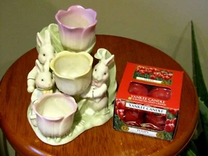 Yankee Candle Tulips Tea Lights w/ Lenox Bunny Rabbit Candle Holder EASTER GIFT - Picture 1 of 2