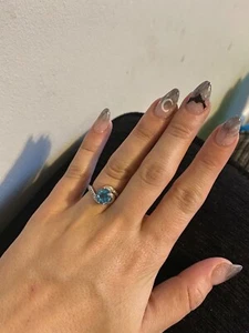 Verlobungsring 18karat Weißgold mit Diamanten und blauem Topas - Bild 1 von 3