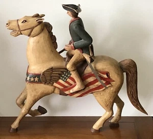 Escultura de arte popular de madera tallada a mano de caballo soldado de la guerra revolucionaria de colección - Imagen 1 de 21