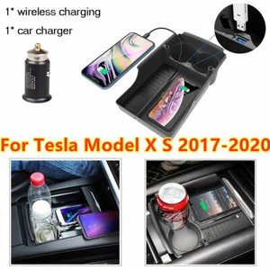 Organizador de consola central caja de almacenamiento teléfono cargador inalámbrico para Tesla Model X S - Imagen 1 de 5