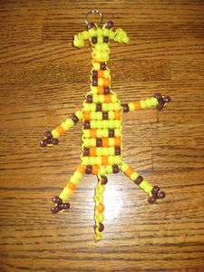 Safari Giraffe Beaded Keychain Key Ring Handmade Yellow Brown Orange - Picture 1 of 8