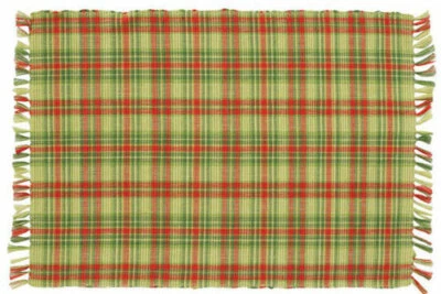 Christmas Placemats Set of 4 Green Red Plaid Woven Ribbed Park Designs Split-P - Image 1 of 3
