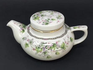 Andrea by Sadek Monica Individual Serve Tea Pot Grape Vine & Blossoms Gold Trim - Picture 1 of 24