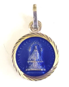 Vintage Unsere Liebe Frau von Sagrario Toledo blaue Emaille Alpaka Medaille runder Anhänger 1/2" - Bild 1 von 4
