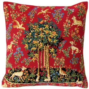 MILANI TREE OF LIFE ANIMALS COTTON TAPESTRY CUSHION COVER 14" 36CM RED - Picture 1 of 3