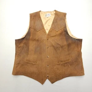 Vintage Scully Leather Waistcoat Vest Mens 54L Brown Satin Lined Western Rodeo - Picture 1 of 12