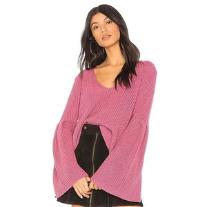 Suéter Jersey Tejido Free People Mediano Damisela Manga Campana Cuello en V Rosa - Imagen 1 de 7