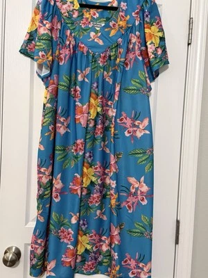 Vestido De Colección Anthony Richards Kaftan House Talla 3X Floral Turquesa Tropical ¡Nuevo de Lote Antiguo! Foto 1 de 4