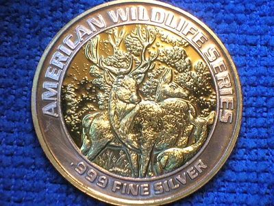 Foxwoods Casino .999 Silver Strike "American Wildlife Series" - DEER w/24K GOLD - Image 1 of 3