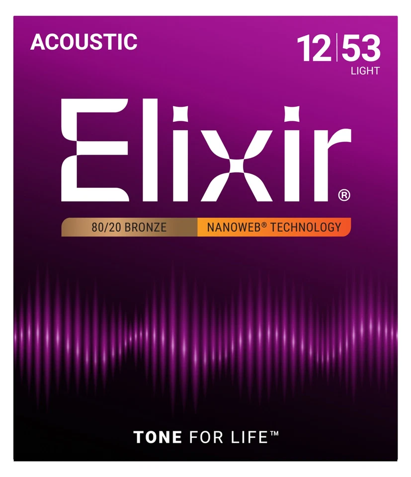 Elixir Nanoweb 80/20 青铜光原声吉他弦 11052 12-53 — 第 1/1 张图片