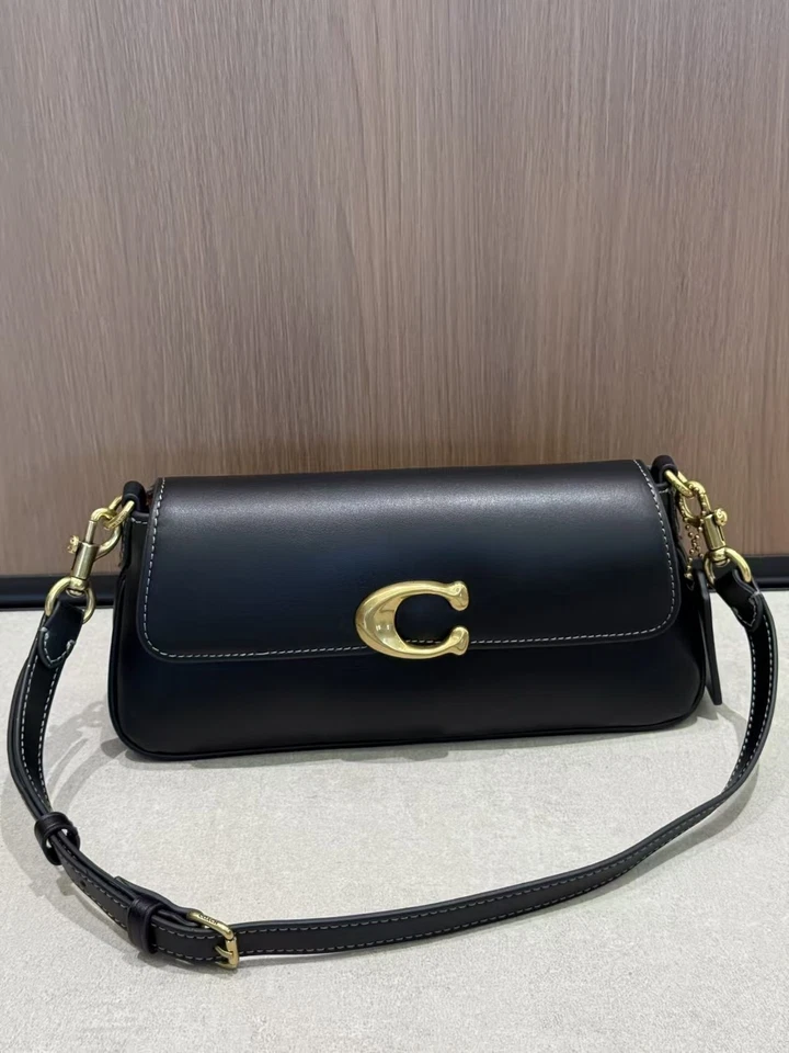 Coach Leather Jet Shoulder Bag Brass/Black CAM16