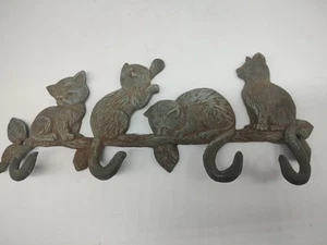 Vintage Cast Iron Cats Kitten Tails Door Entry Key Hooks Hanger Wall Hanger 14” - Picture 1 of 6
