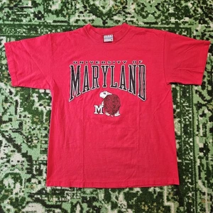 Vintage University of Maryland Shirt College T Terrapins Turtle USA Football Red - Picture 1 of 10