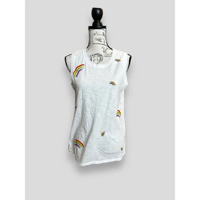 Camiseta regata branca slub malha fácil pincelada arco-íris grande nova sem etiquetas - Imagem 1 de 4