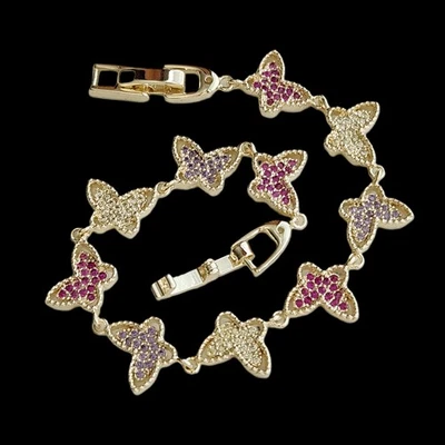 Brazalete enchapado en oro amarillo de 14k con racimo de zafiro rubí de 6,7"" cierre seguro Foto 1 de 4