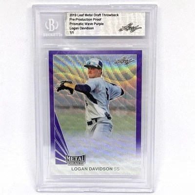 2019 Leaf Metal Draft Throwback Prismatic Wave Purple Logan Davidson Rookie 1/1 - Image 1 of 4