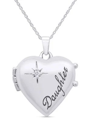 Collar colgante medallón corazón hija diamante natural 18" oro blanco macizo 14k Foto 1 de 4