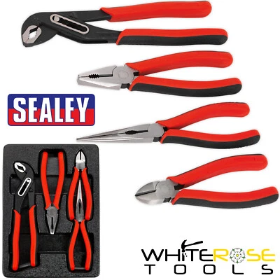 Sealey Pliers Set Combi Water Pump Side Cutting Long Nose Serrated 4pc Premier - Image 1 of 3