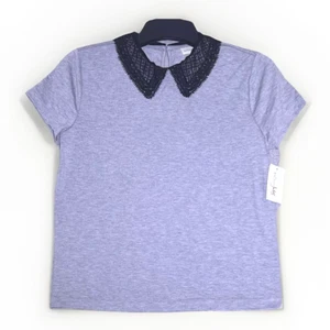 Camiseta Top Maison Jules Cuello Encaje Manga Corta Talla M Gris Negro Coqueta Nueva con Etiquetas - Imagen 1 de 12